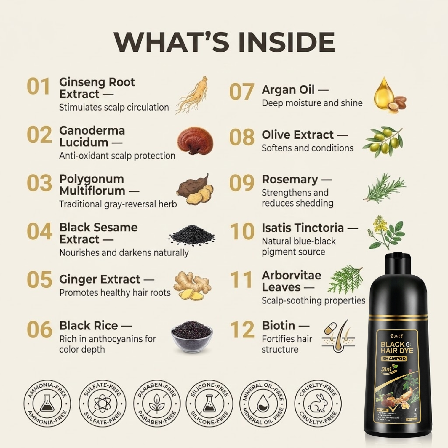 BUNEE® Black Hair Dye Shampoo